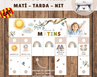 Taula de rutines per a nens / Matí, tarda i nit / Montessori / Imprimible / Descàrrega digital / Rutines en Català