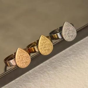 Arabic Calligraphy Adjustable Ring 18K Gold, Rose Gold or Silver  Teardrop Open Ring  Islamic Inspired Gift