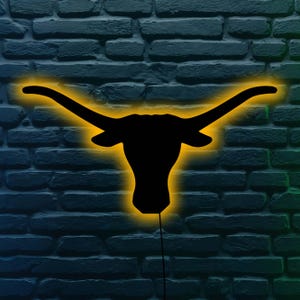 Letrero LED de Longhorn: Decoración personalizada para garaje, arte mural de Texas