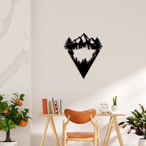 Decorazione murale con montagne e alberi, decorazione murale in metallo personalizzata, decorazione per soggiorno con montagne e alberi, regalo per la mamma