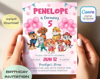 Printable Paw-ty editable invitation, Puppies Birthday invite boy girl, Puppy Party, instant download, Paw Kids Birthday invite template