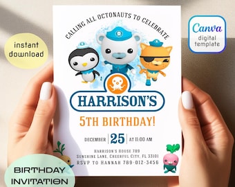 Printable Birthday Invitation | birthday invite | editable invitation | kids birthday invite, Instant Download | octanauts birthday template