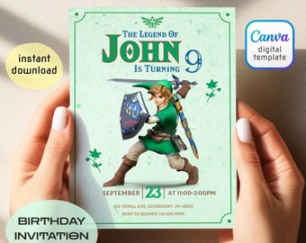 video gamer invite, Legend of Zelda birthday invitation, digital download, Zelda Tears of the Kingdom, birthday party, game on invitation