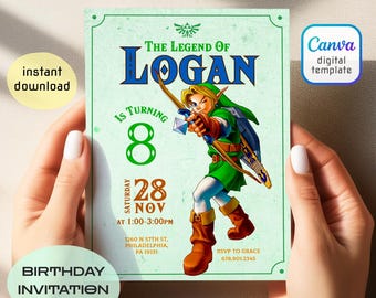 video gamer invite, Legend of Zelda birthday invitation, digital download, Zelda Tears of the Kingdom, birthday party, game on invitation