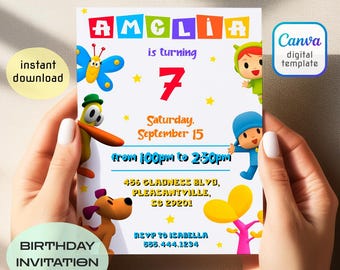 Pocoyo invitation, printable editable birthday invite, birthday party invitation digital template, kids birthday party