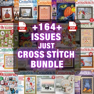 Cross Stitch Projects Just Cross Stitch PDF Bundle, 164 Digital Issues, Holiday Embroidery Patterns, Fall Christmas Halloween Stitch Charts