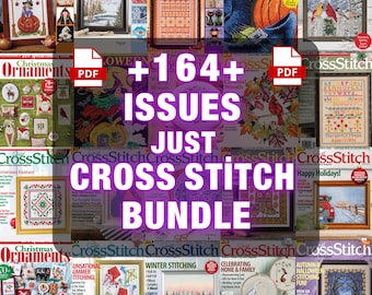 Cross Stitch Projects Just Cross Stitch PDF Bundle, 164 Digital Issues, Holiday Embroidery Patterns, Fall Christmas Halloween Stitch Charts