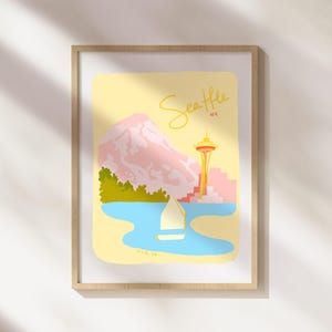 Stampa di Seattle, Washington, Space Needle, Elliot Bay, Monte Rainier ~ Download digitale