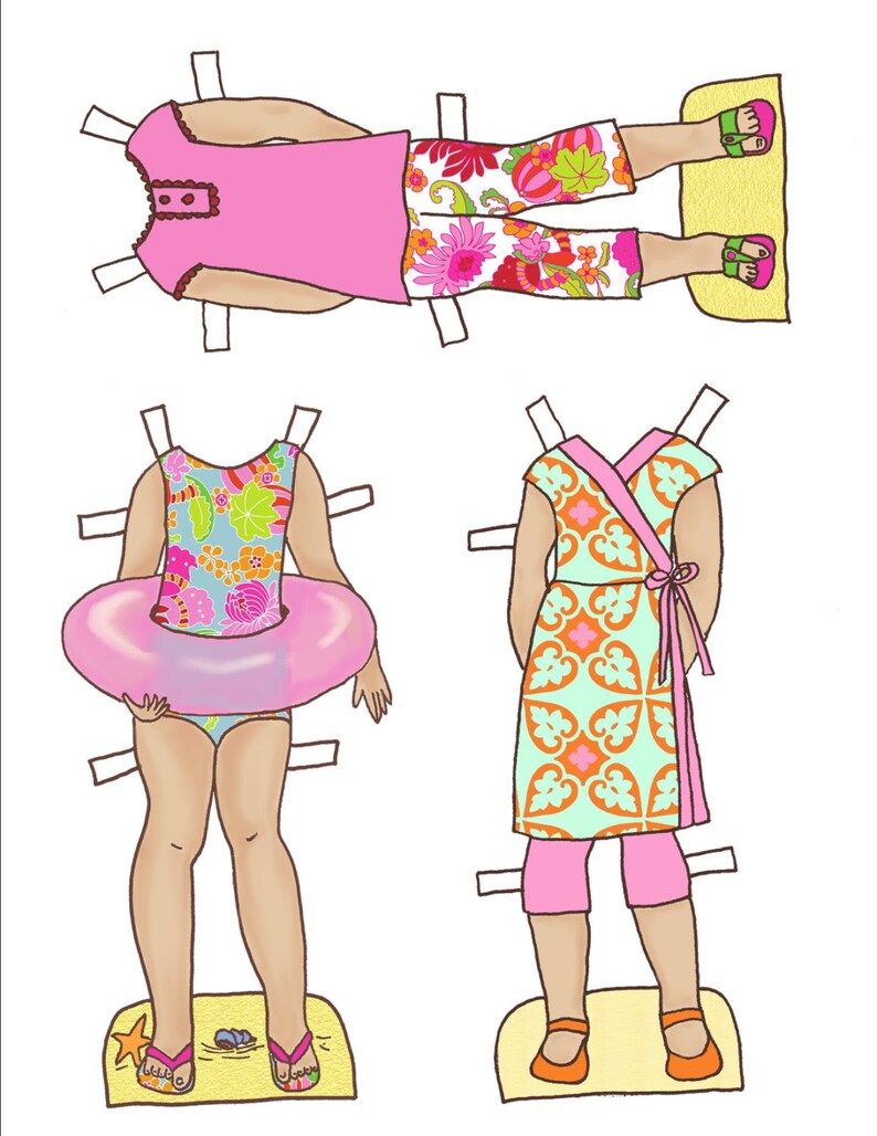 summer line paper doll outfits clothes clip art printable
