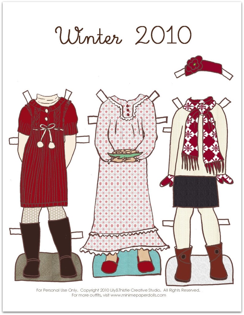Winter Paper Doll Outfit Clothing Line PDF Instant Download Etsy