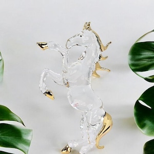 5&quot;Tall Clear Running Horse Figurines Miniature Hand Blown Glass Hare Crystal Farm Animals Figure Decorative Collectible Horses Figurine Gift