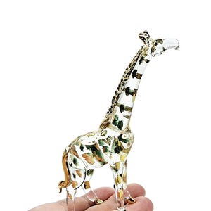 4&quot; Tall Clear Giraffe Figurine Miniature Blown Glass Giraffes Wildlife Safari Animals Crystal Dollhouse Decorative Collectible Figures Gifts
