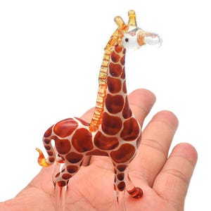 4.25&quot;Tall Brown Giraffe Figurine Miniature Blown Glass Giraffes Wildlife Safari Animal Crystal Dollhouse Decorative Collectible Figures Gift
