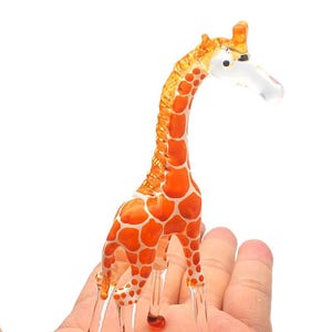 4.25&quot;Tall Orange Giraffe Figurine Miniature Blown Glass Giraffes Wildlife Safari Animal Crystal Dollhouse Decorative Collectible Figure Gift