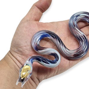 8&quot; Blue Red White Viper Slithering Snake Figurine Miniature Hand Blown Glass Serpent Snakes Small Crystal Reptile Animal Collectible Figures