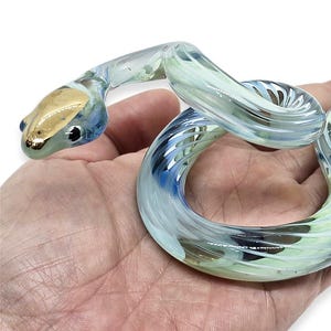 6.5&quot; L Green Blue Viper Slithering Snake Figurine Miniature Hand Blown Glass Serpent Snakes Small Crystal Reptile Animal Collectible Figures