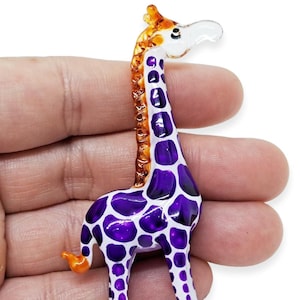 2.5&quot;Tall Purple Giraffe Figurine Miniature Blown Glass Giraffes Wildlife Safari Animal Crystal Dollhouse Decorative Collectible Figures Gift