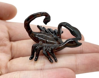 Tiny 1.5"Long Dark Brown Scorpion Miniature Ceramic Arthropodal Animals Porcelain Insects Figure Collectible Bugs Clay Figurines Décor Gifts