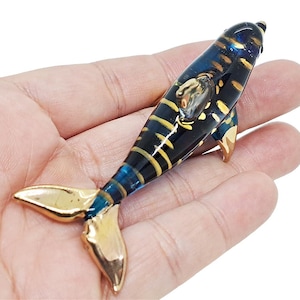 2.5&quot;L Blue Dolphin Figurines Miniature Blown Glass Whale Marine Sealife Ocean Fish Small Crystal Animal Figure Collectible Dolphins Figurine