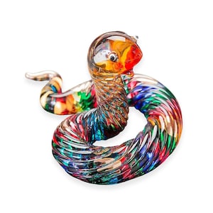 2.25&quot;Long Rainbow Viper Slithering Snake Figurine Miniature Hand Blown Glass Serpent Snakes Small Crystal Reptile Animals Collectible Figure