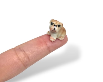 Tiny Bulldog Figurine 0.63" Long Ceramic Puppy Miniature Pet Dollhouse Animals Collectible Bull Dogs Porcelain Home Décor Gift for Dog Lover