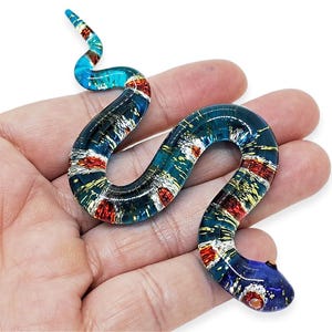 4&quot;L Light Blue Boa Viper Slithering Snake Figurine Miniature Hand Blown Glass Serpent Snakes Small Crystal Reptile Animal Collectible Figure