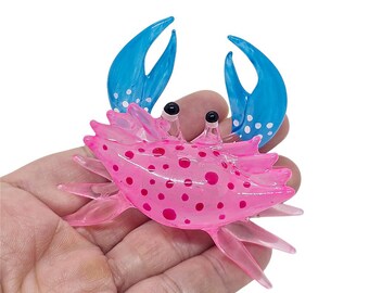 2.5"Long Pink Blue Crab Figurine Miniature Blown Glass Crabs Crustacean Colorful Multicolor Crystal Sealife Animal Decor Collectible Figures