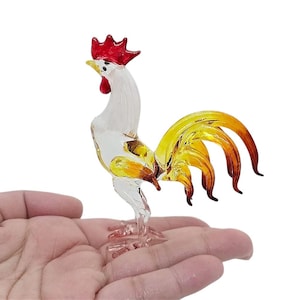 3&quot;High Yellow Chicken Figurine Rooster Miniature Hand Blown Glass Crystal Farm Animal Figurines Decorative Hen Collectible Chick Figure Gift
