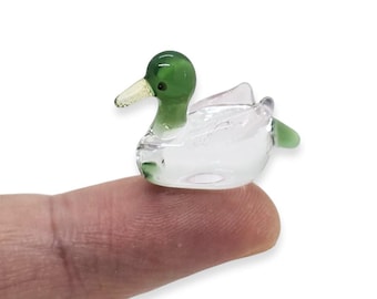 1"L Green Clear Mallard Duck Decor Ducks Figurine Waterfowl Bird Miniature Hand Blown Glass Wildlife Crystal Animals Figures Birds Figurines