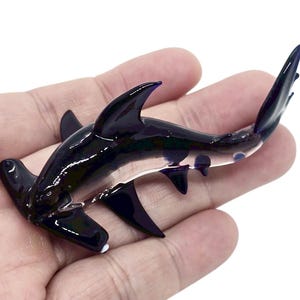 3&quot; Long Black Clear Hammerhead Shark Figurine Miniature Hand Blown Glass Sharks Marine Sea Life Ocean Fish Crystal Animals Figure Décor Gift