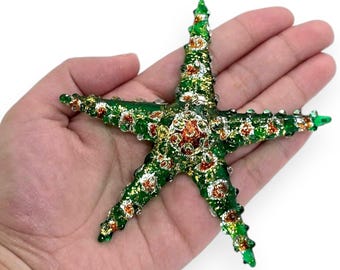 3.4" Dia Green Starfish Figurine Sea Fish Miniature Hand Blown Glass Animals Cute Colorful Crystal Figures Collectible Figurines Décor Gifts