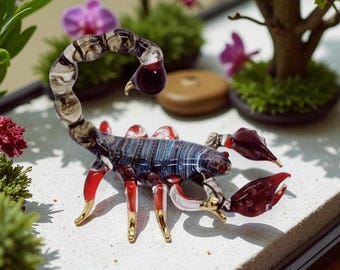 4"L Black Red Scorpion Hand Blown Glass Bug Miniature Insect Figurine Animals Crystal Dollhouse  Scorpions Decor Collectible Figurines Gifts