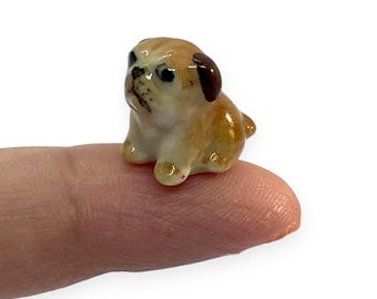 Tiny Bulldog Figurine 0.5"Long Ceramic Puppies Miniature Pet Dollhouse Animals Collectible Bull Dogs Porcelain Home Décor Gift for Dog Lover