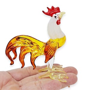 3&quot;High Yellow Chicken Figurine Rooster Miniature Hand Blown Glass Crystal Farm Animal Figurines Decorative Hen Collectible Chick Figure Gift