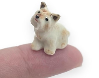 White Yorkshire Terrier Figurine 0.5" Long Ceramic Puppy Miniature Pets Dollhouse Animals Collectible Yorkie Dog Porcelain Figure Décor Gift