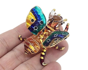2" L Blue Brown Honey Bee Figurine Miniature Hand Blown Glass Bugs Figure Animals Colorful Ornament Honeybees Crystal Insect Figurines Decor
