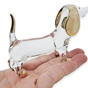 Small 4&quot; L Clear Gold Dachshund Figurines Miniature Dog Blown Glass Dogs Figures Crystal Pet Decor Puppy Collectible Figurine Animals Gifts