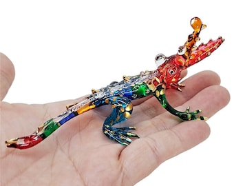 Mini 4.25" L Crocodile Figurine Miniature Hand Blown Glass Alligator Caiman Gharial Reptile Crystal Animals Decorative Collectible Figurines