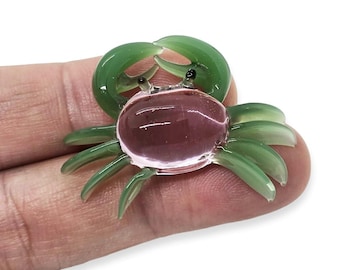 1.5"L Green Pink Crab Figurine Miniature Blown Glass Crabs Crustacean Multicolor Crystal Animal Dollhouse Collectible Sea Creature Figurines