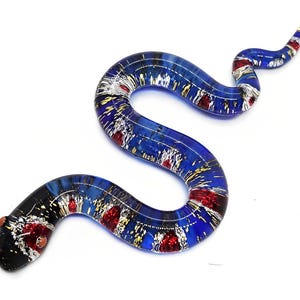 4&quot; L Dark Blue Boa Viper Slithering Snake Figurine Miniature Hand Blown Glass Serpent Snakes Small Crystal Reptile Animal Collectible Figure