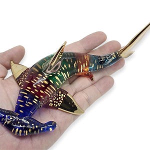 6&quot; Long Multicolor Hammerhead Shark Figurine Miniature Hand Blown Glass Sharks Marine Sea Life Ocean Fish Crystal Animals Figure Décor Gifts
