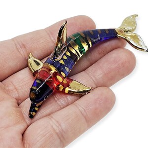 3&quot;L Multicolor Dolphin Figurines Miniature Blown Glass Marine Sealife Ocean Fish Small Crystal Animals Figures Collectible Dolphins Figurine