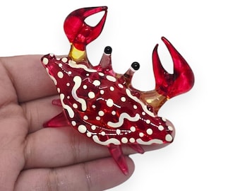 Figura de cangrejo rojo de 6,35 cm de largo, miniatura de vidrio soplado, cangrejos, crustáceos, cristal multicolor, animales marinos, decoración, figuras coleccionables.