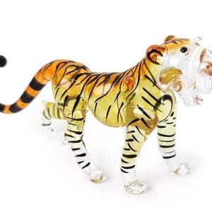 3.75&quot; L Yellow Bengal Tiger Figurines Miniature Blown Glass Wild Cats Small Crystal Wildlife Animals Decor Collectible Tigers Figurine Decor
