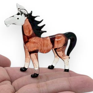 2.5&quot;L Brown Standing Horse Figurines Miniature Hand Blown Glass Pony Crystal Farm Animals Figure Decorative Collectible Horses Figurine Gift