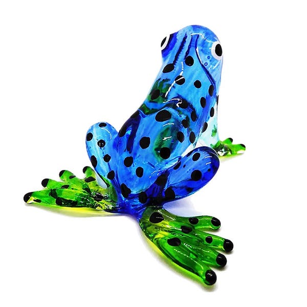 2.5" L Blue Green Black Frog Figurine Toad Miniature Hand Blown Glass Anura Figurines Crystal Amphibian Animals Figures Decor Dollhouse Gift