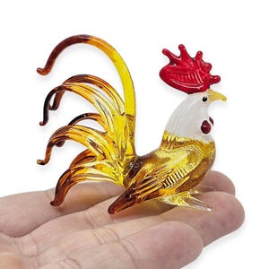 2&quot; L Yellow Chicken Figurine Rooster Miniature Hand Blown Glass Crystal Farm Animals Figurines Decorative Hen Collectible Chick Figures Gift