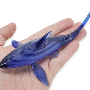 5&quot;Long Blue Shark Figurine Miniature Blown Glass Sharks Marine Sea Life Ocean Fish Small Crystal Animals Figures Collectible Figurines Decor