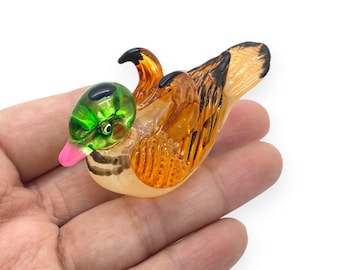 2.25"Long Orange Mallard Duck Decor Ducks Figurine Waterfowl Bird Miniature Blown Glass Wildlife Crystal Animals Birds Collectible Figurines