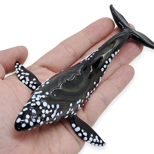 5” Black & White Handcrafted Blown Glass Whale Figurine | Unique Ocean Decor | Marine Life Collectible